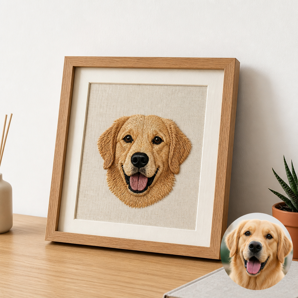 Custom Pet Embroidery Portrait with Frame