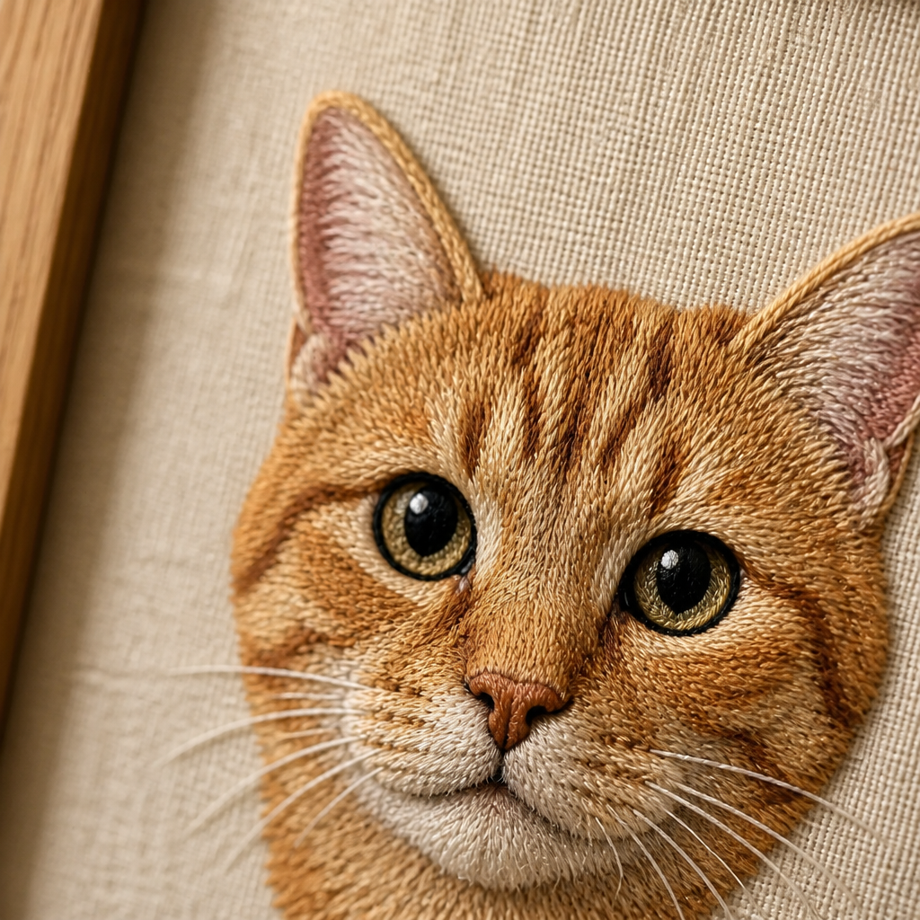 Custom Pet Embroidery Portrait with Frame