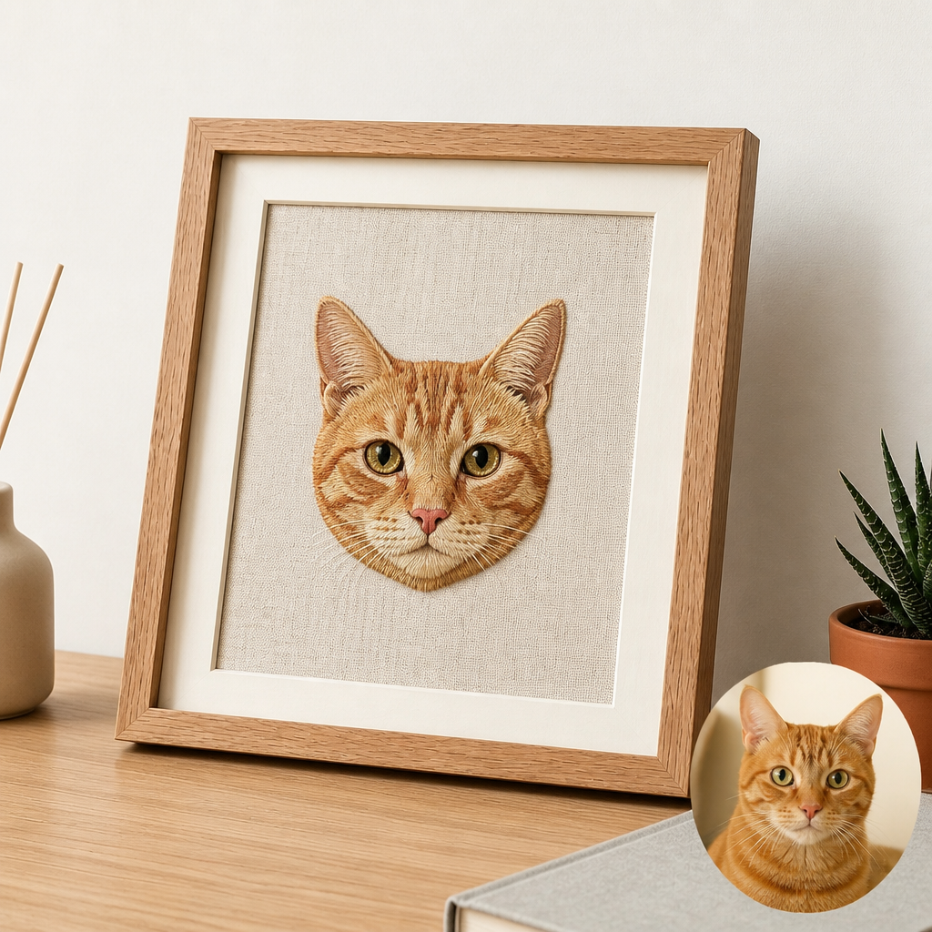 Custom Pet Embroidery Portrait with Frame