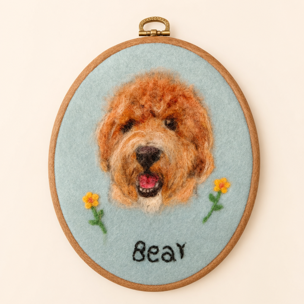 Custom Pet Needle Felted Portrait Hoop