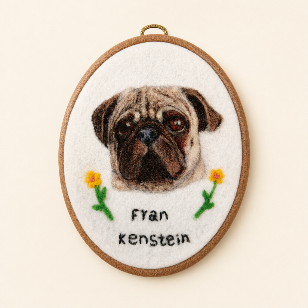Custom Pet Needle Felted Portrait Hoop