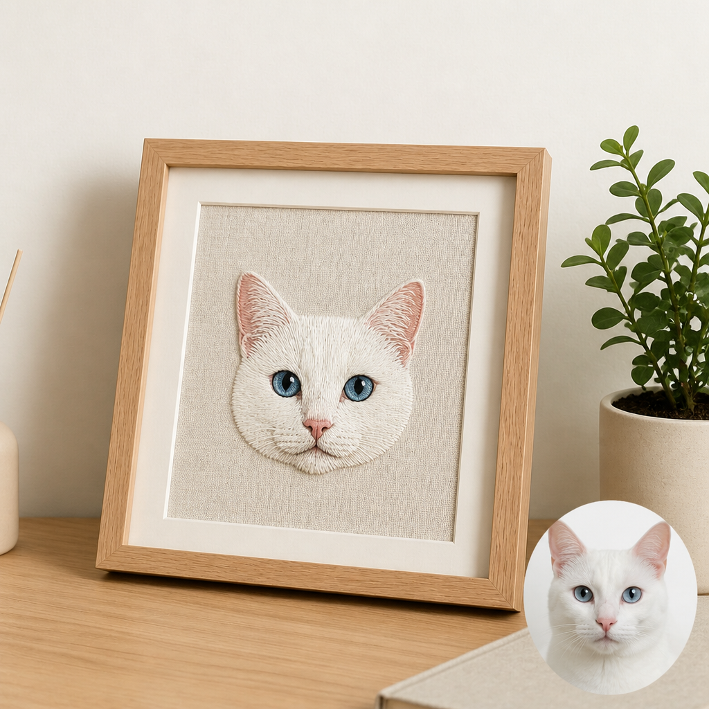 Custom Pet Embroidery Portrait with Frame