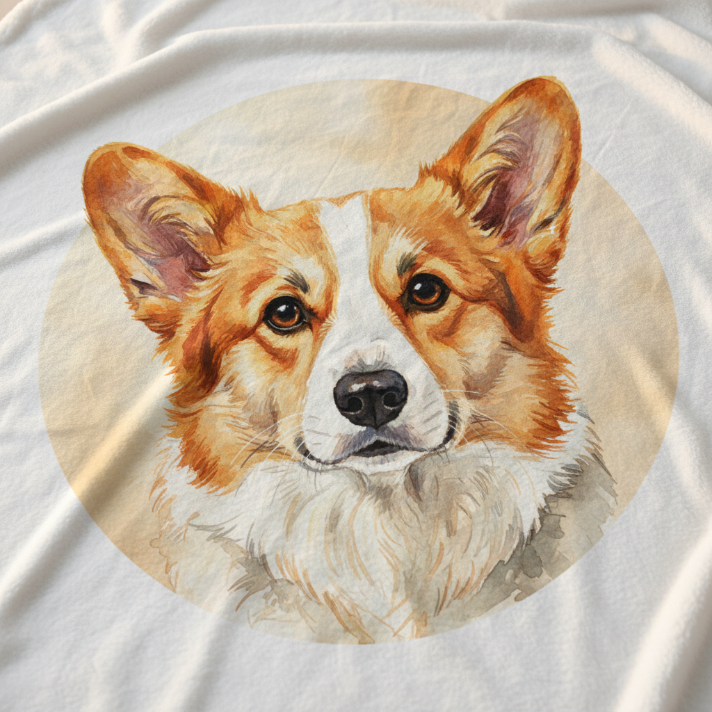 Close-up detail of watercolor pet blanket print quality