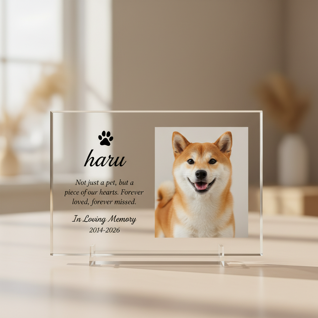 Custom acrylic memorial plaque for Shiba Inu dog
