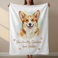 Person holding custom Corgi watercolor pet blanket