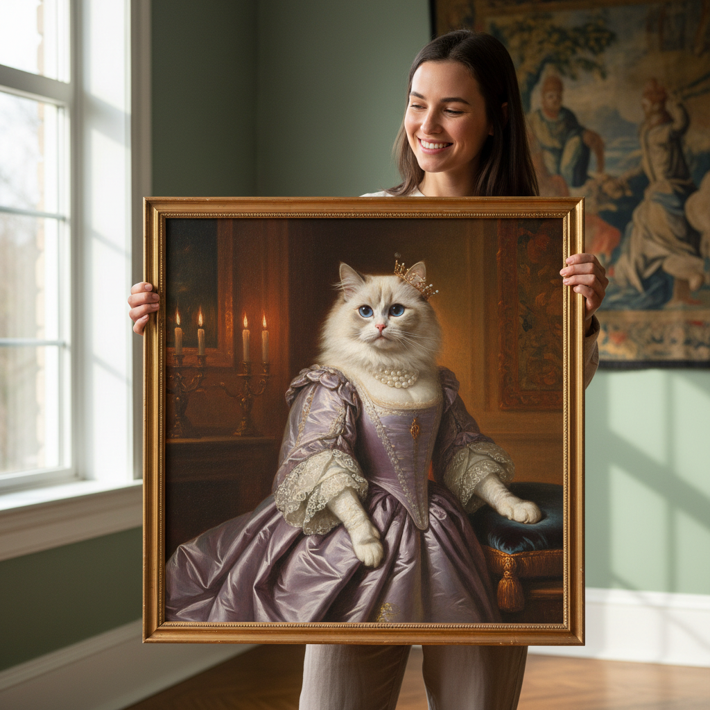 Ragdoll cat as duchess - royal AI pet portrait with frame