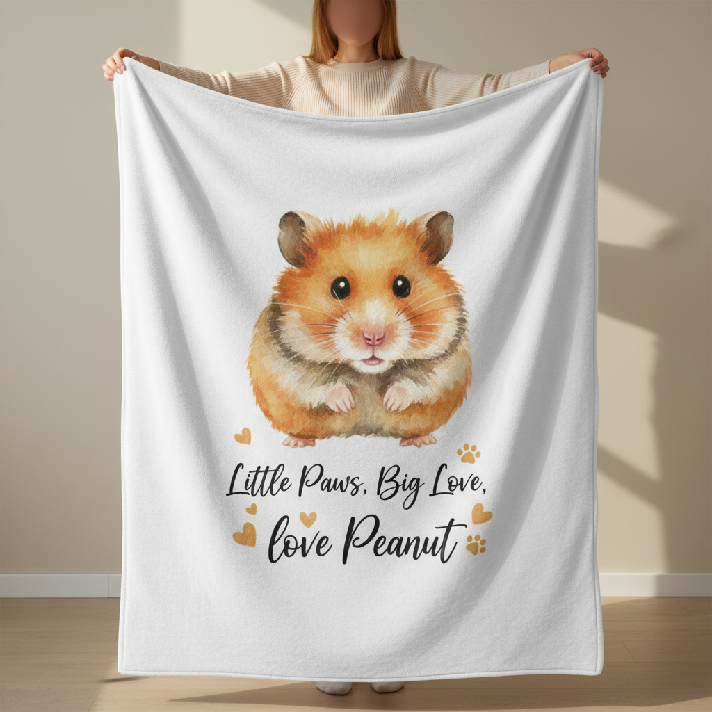 Person holding custom hamster watercolor pet blanket